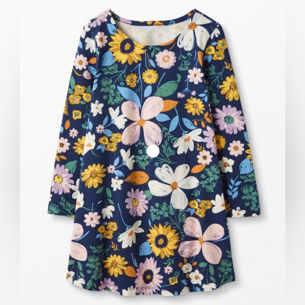 Hanna Andersson floral navy swing pocket dress size 6-7